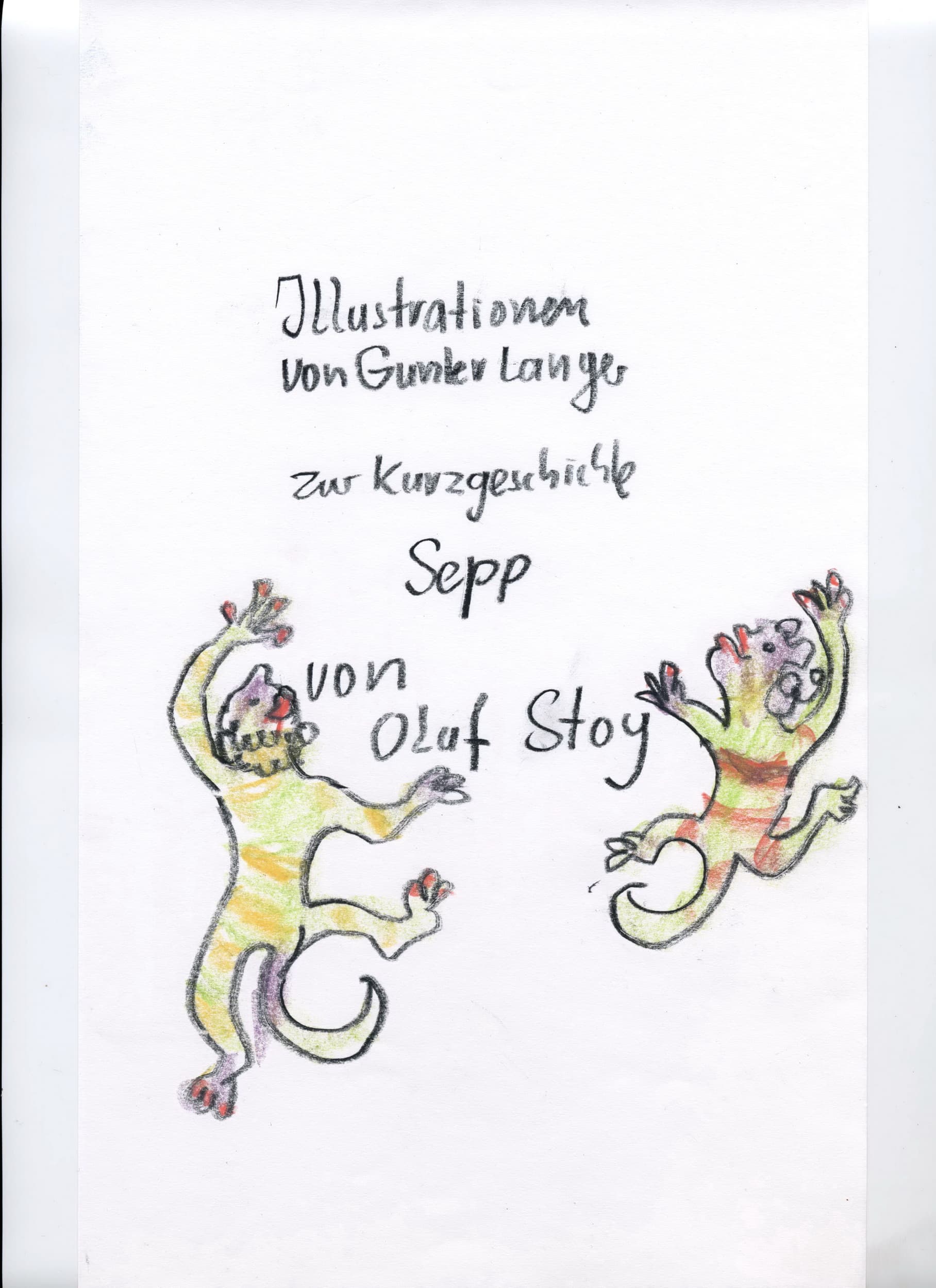 Gunter Langer, Karikatur Chimären, Illustration zur Kurzgeschichte "Sepp" von Olav Stoy, 2017, Gouache Wasserfarbe Bleistift, 30 x 18 cm